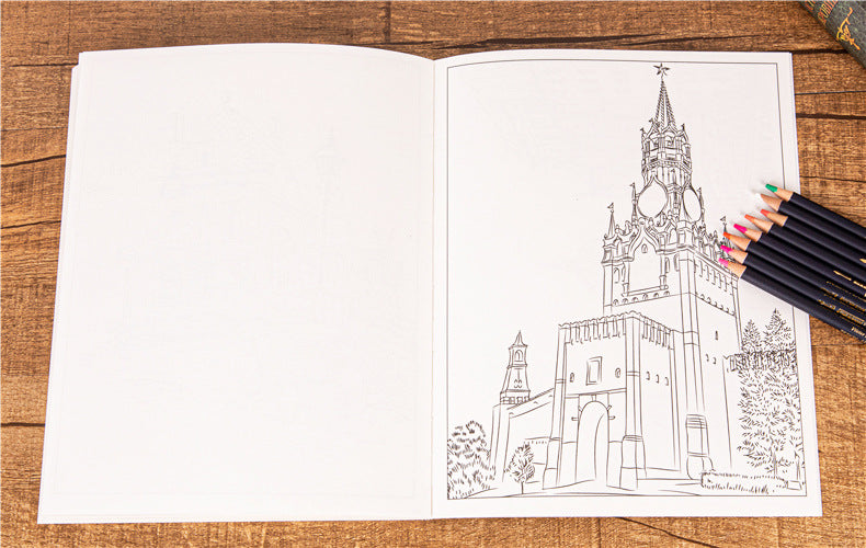 City Colouring Books for Adults Landscape Sketching Coloring Relieve Stress Graffiti  Drawing Book