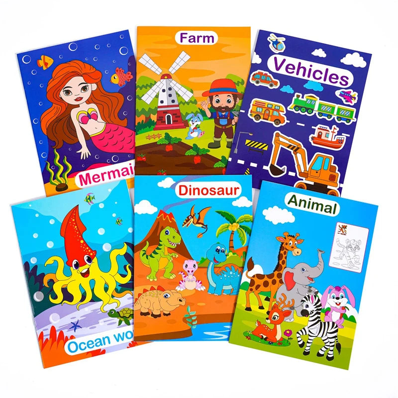 6 themed coloring books suitable for children or teenagers, used for training, art enlightenment, and stress relief for teenager