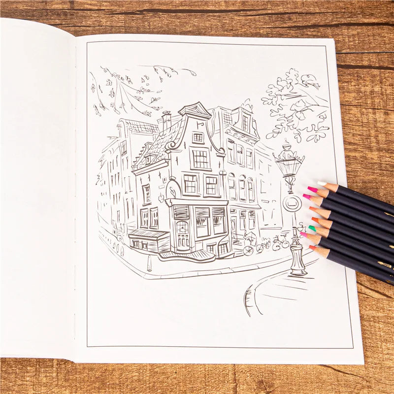 City Colouring Books for Adults Landscape Sketching Coloring Relieve Stress Graffiti  Drawing Book